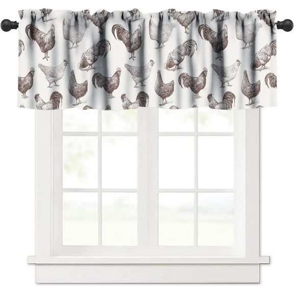 Vintage Chicken Kitchen Curtains Valances Rustic Animal Farm Cocks and Hens Modern Design Curtains Valances for Bedroom Kitchen Decor 54"x18"