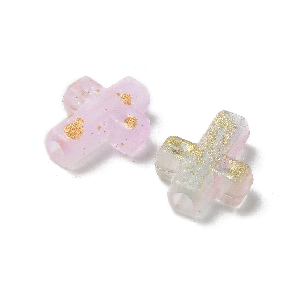 Gradient Color Transparent Acrylic Beads with Golden Foil Cross Mixed Color 16x12.5x4.5mm Hole: 2.5mm about: 1429pcs/500g