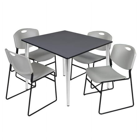 UPC: 0192357199961 | 48  Square Breakroom Table- Grey Top- Chrome Base & 4 Zeng Stack Chairs- Grey