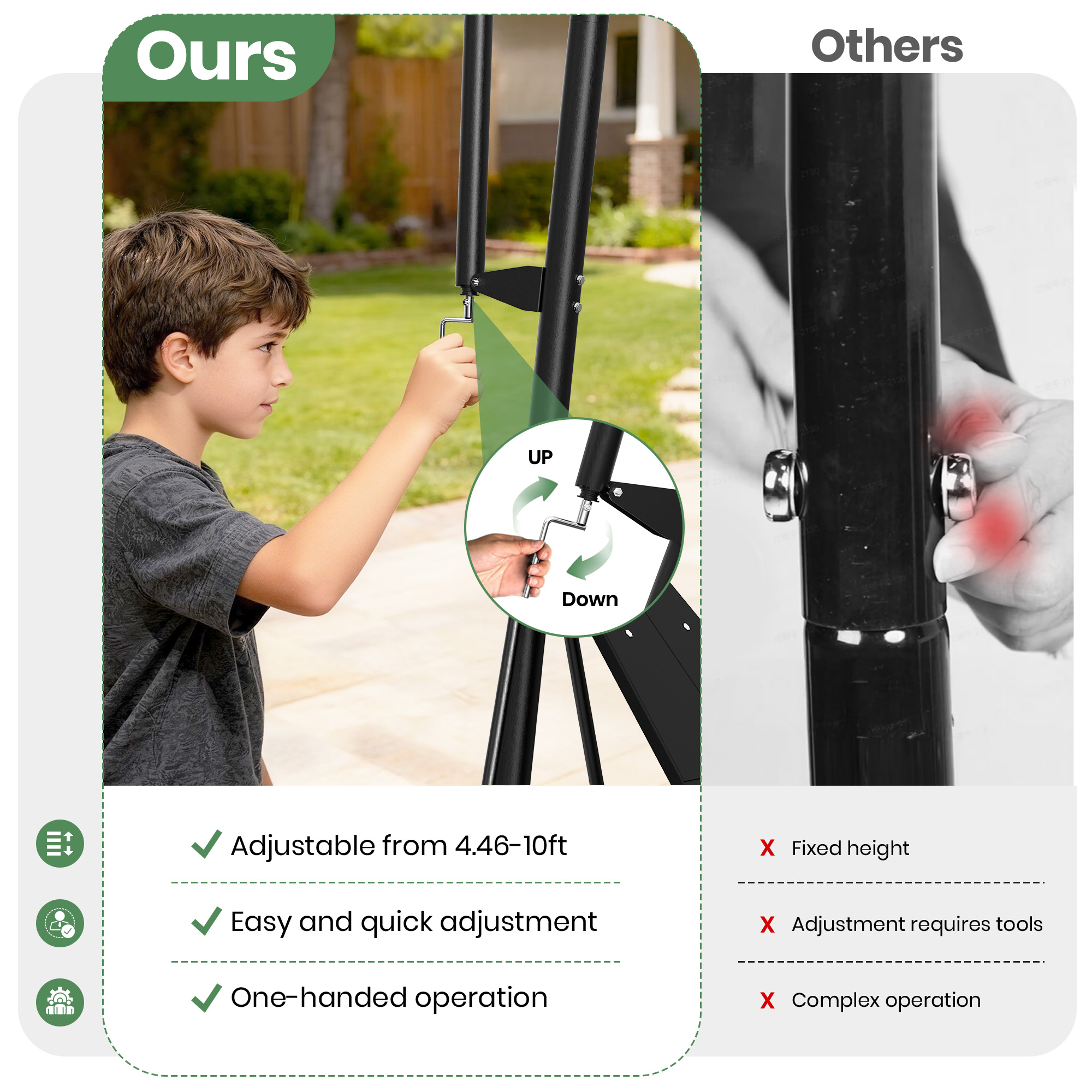GVDV Portable Basketball Hoop with 44" Shatterproof Backboard, Adjustable Height 4.5-10 ft for Kids, Teens & Adults, Indoor and Outdoor Use​
