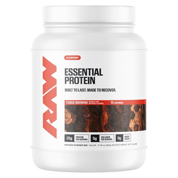 RAW Nutrition Essential Protein Powder, 25g Protein, Fudge Brownie, 15 Servings