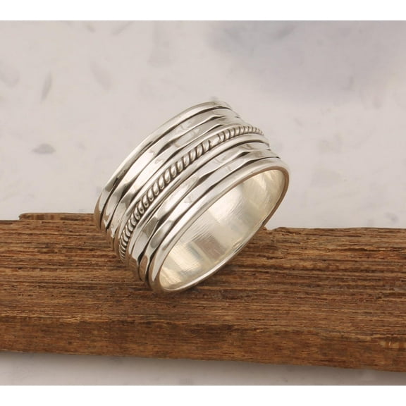 SSD_Designer Sterling Silver Spinner Ring – Handmade 925 Silver Thumb Ring, Boho Meditation Ring, Anxiety-Relief Band, Christmas Gift for Women