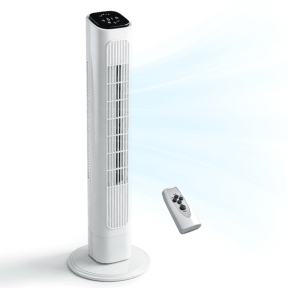 Alvantor 32-Inch White Tower Fan, Touch and Remote Control, 3 Speeds, 3 Modes, Oscillation, 9-Hour Timer