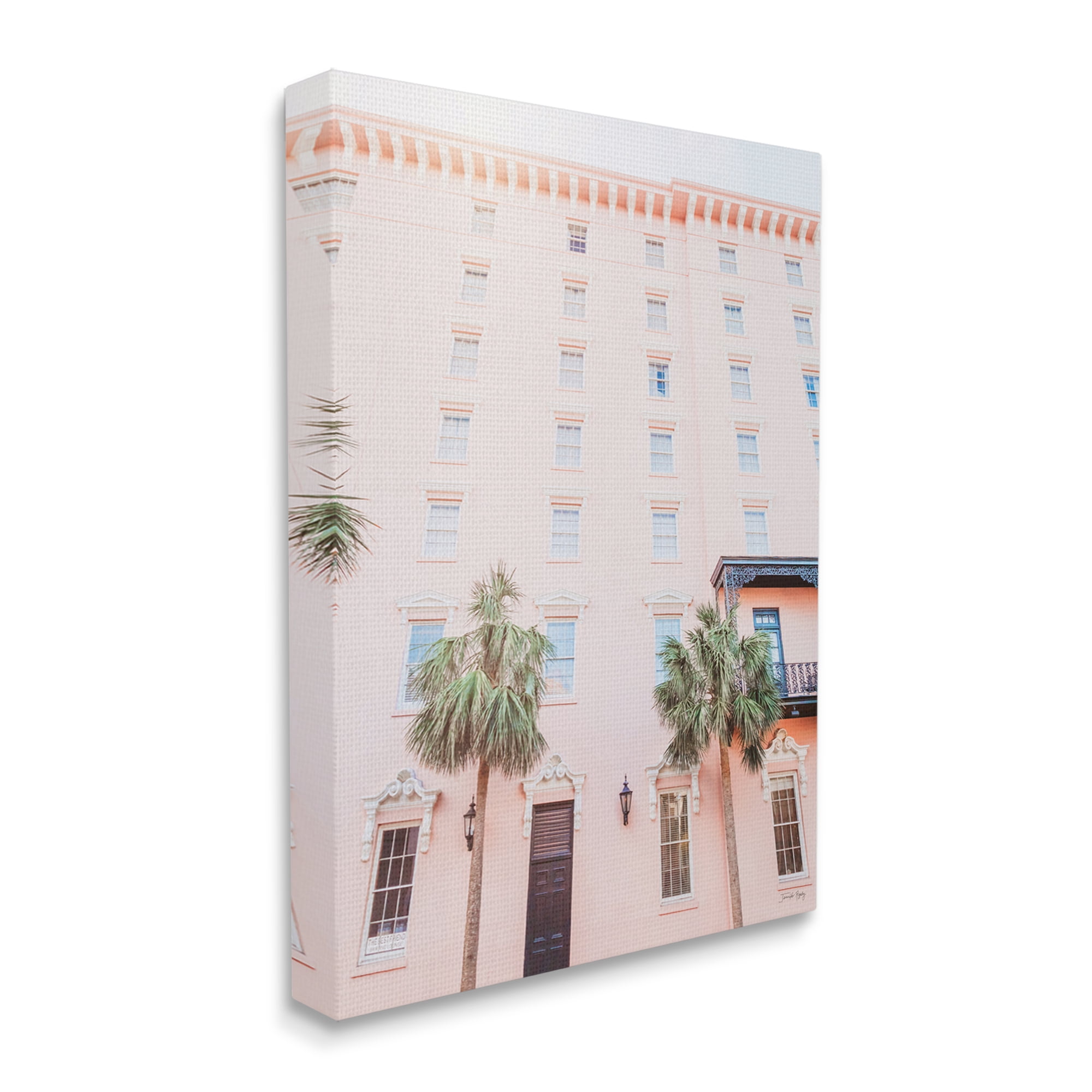 Stupell Industries Tropical Pink Vacation Building Summer Palm Trees Photograph Gallery Wrapped Canvas Print Wall Art, Design by Jennifer Rigsby