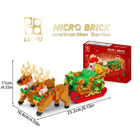Voiture Traîneau de Noël Blocs de Construction, Ornements à Thème de Noël, Petits Blocs de Construction Jouets d'Assemblage