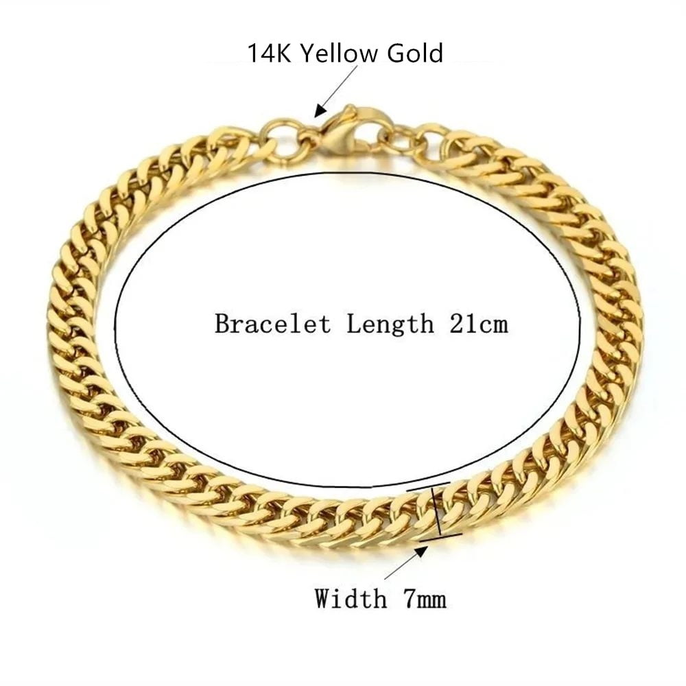 Punk Curb Cuban Link Chain Bracelet 6.5mm 14K Yellow GoldHand Chains For Men Women Fashion Party Jewelry Gift