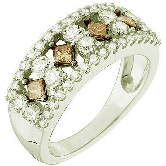 Dazzlingrock Collection 1.25 Carat (ctw) 14K Princess And Round Cognac And White Diamond Fashion Wedding Band 1 1/4 CT, White Gold