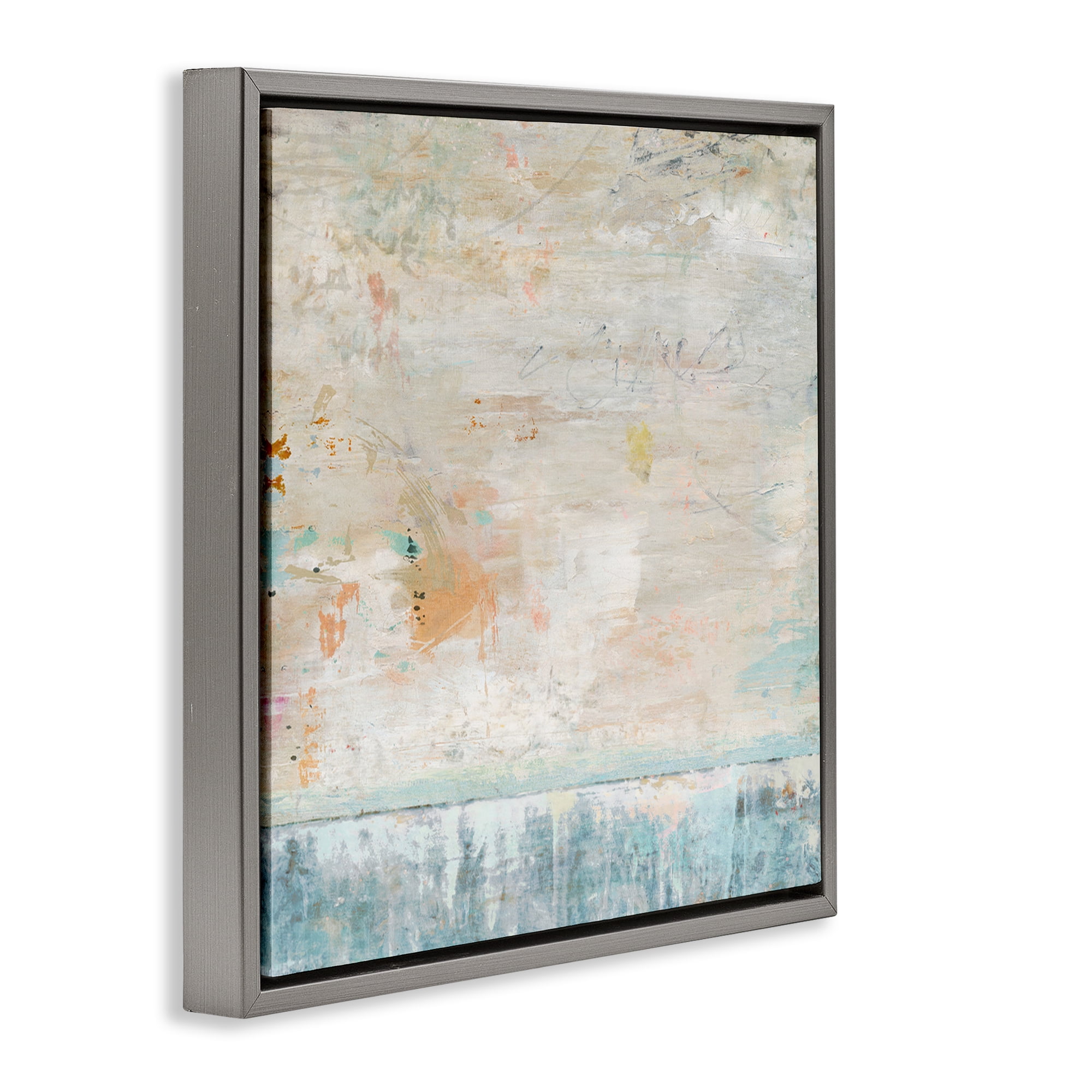 Stupell Industries Rustic Abstract Paint Strokes Abstract Painting Gray Floater Framed Canvas Art Print Wall Art, 18 x 18