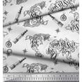 thumbnail image 2 of Soimoi White Viscose Chiffon Fabric Pirate Ship & Telescope Map Print Fabric by the Yard 42 Inch Wide, 2 of 3
