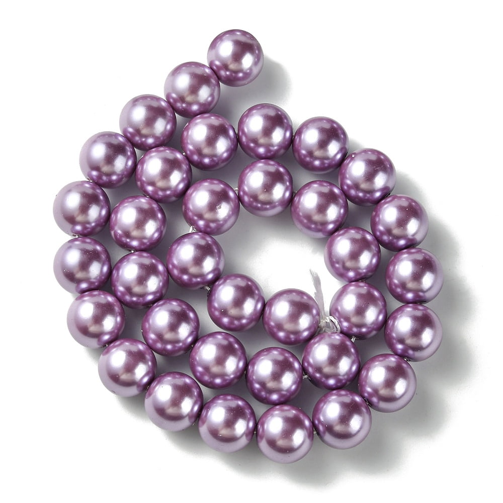 Eco-Friendly Glass Pearl Beads Strands Grade A Round Dyed Cotton Cord Threaded Violet 12mm Hole: 1.2~1.5mm about 34pcs/strand 15.7 inch