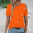 thumbnail image 4 of iHengLiXing Plus Size Spring Tops for Women 2025 Dressy Casual Women'S 2025 Summer Comfortable Solid Color Cold Shoulder Button Splicing Short-Sleeved Round Neck Top/Shirt Orange XL, 4 of 7