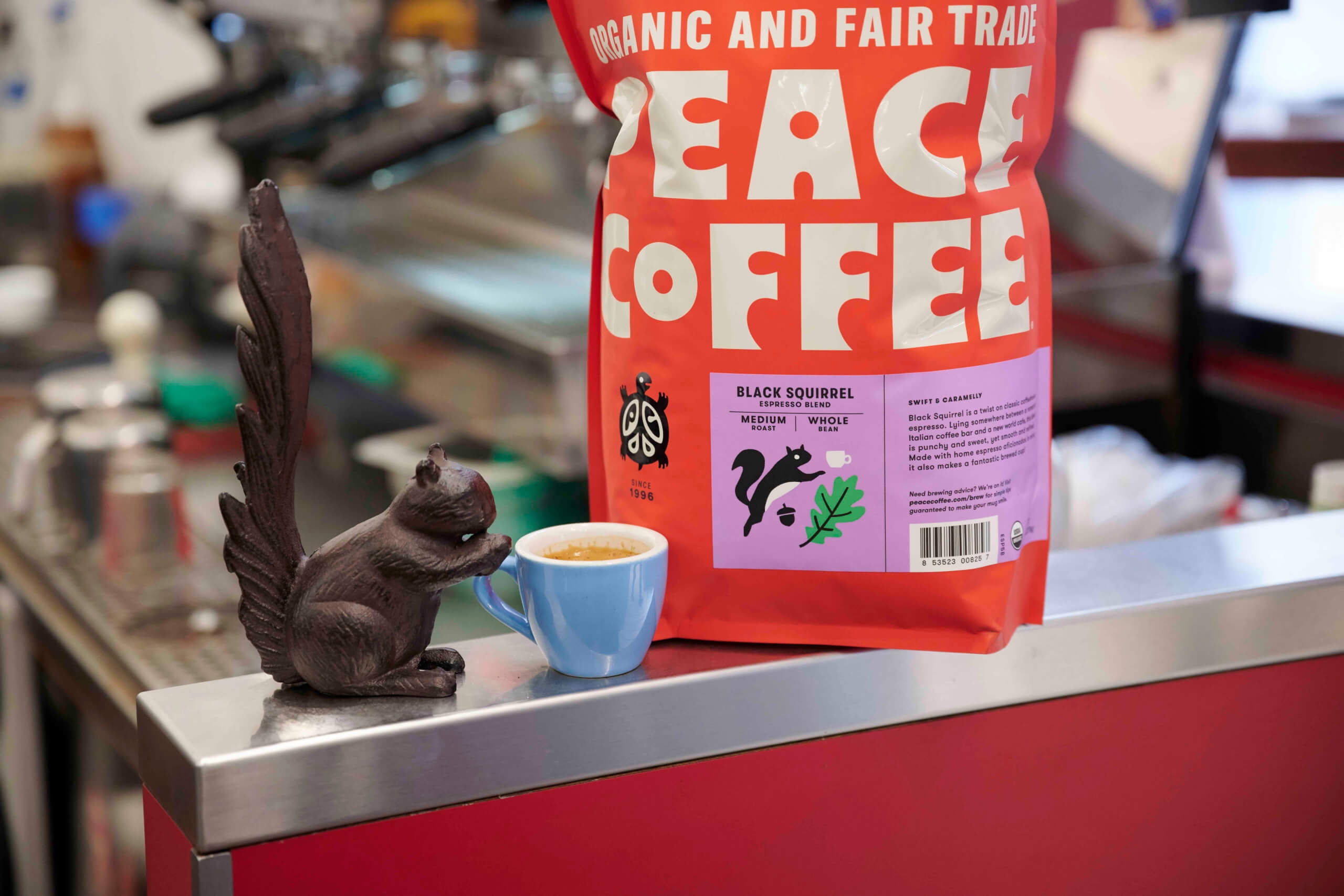 (Pack of 6), Peace Coffee Organic Black Squirrel Espresso Blend — Whole Bean, 12 oz