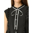 thumbnail image 6 of MODA NOVA Juniors Tie Neck Cap Sleeve Button Down Ruffle Summer Shirts, 6 of 6