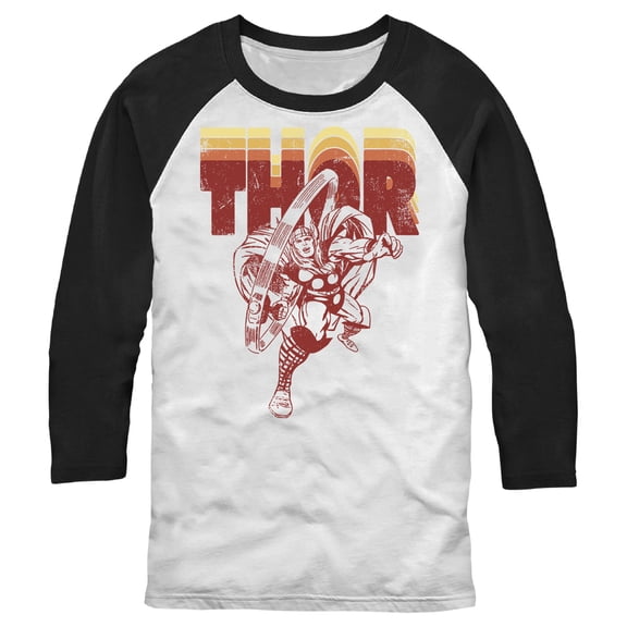 Men's Marvel Thor Retro Name Stack Portrait Baseball Graphic Tee White/Black Small