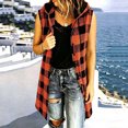 thumbnail image 2 of QIYAGBSA Vests for Women Hooded Button Down Plaid Sleeveless Mid Length Casual (Orange, L), 2 of 6