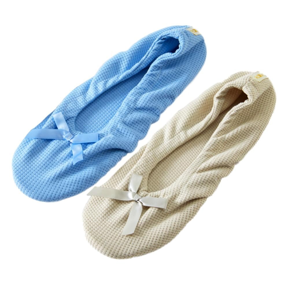 Roxoni Women's Flat Slip On Terry Classic Cotton & Velour Ballerina Slippers Pack of 2