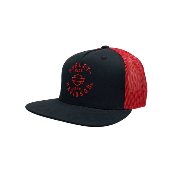 Harley-Davidson Men's Sulk Bar & Shield Snapback Mesh Trucker Hat - Black/Red, Harley Davidson