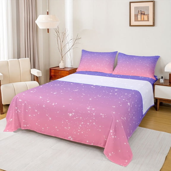 jejeloiu Pink Purple Sky Twin Sheet Sets,Galaxy Starry Night Bedding For Girl Teens 3 Pieces