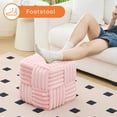 thumbnail image 5 of Tcbosik Square Corduroy Upholstered Ottoman Pouf in Pink, Soft and Comfortable Vanity Stool, Decorative Accent Footrest for Living Room & Bedroom – No Assembly Required, 5 of 7