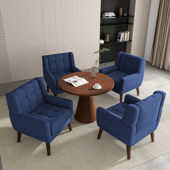DREAMSIDEA Modern Button Tufted Accent Chairs Set of 4 Upholstered Indoor,Linen Living Room Arm Chair for Bedroom, Blue