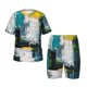 thumbnail image 1 of Fotbe Abstract Brushstrokes Green Blue Pijama Estampada de 2 Piezas para Niños – Ropa de Dormir de Manga Corta Cómoda para Niños y Niñas, Camiseta y Shorts de Algodón-X-Large, 1 of 6