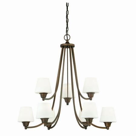 

Vaxcel Calais 9 Light 2 Tier Bronze Chandelier White Glass
