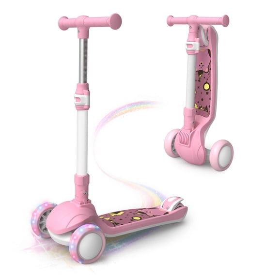 SIMATEKids Kick Scooter for Kids Ages 3-12, 3 Wheel Scooter with Light Up Wheels & 3 Adjustable Handlebars, Boys and Girls Gift,Pink