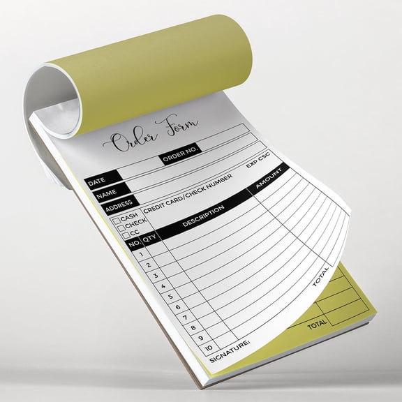 2 Packs Order Form Book (Receipt Book) for Small Businesses, 8.5" x 5." Carbonless (White & Yellow), 50 Sets/100 Sheets, Cardboard Backing, Invoice Pad for Sales & Purchases
