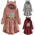 thumbnail image 4 of Fesfesfes Long Hoodie Tops for Women Cute Pattern Winter Cat Ear Fleece Fuzzy Hooded Blanket Dress Plush Tops For Teen Girls, 4 of 5