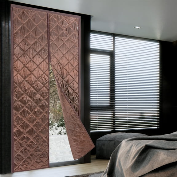 Magnetic Thermal Insulated Door Curtain Waterproof Doorway Curtain Cover Coffee 40*84in