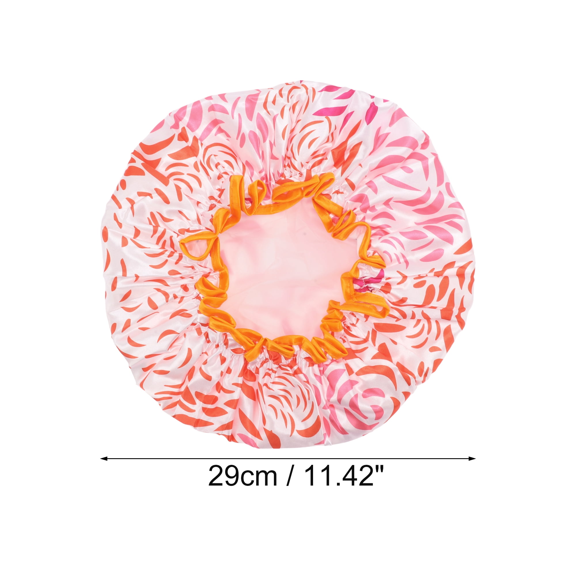 Unique Bargains Women Waterproof Stripe Shower Cap 1 Pc Orange