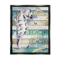 Stupell Sweet Beach Seahorse Nautical Rope Landscape Painting Black Floater Framed Art Print Wall Art