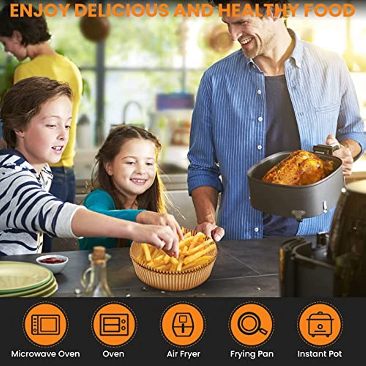 400-piece Air fryer disposable paper lining,Oilproof and waterproof parchment round paper lining for bake cooking, grilling, frying and baking microwave oven (6.3")