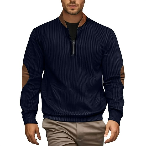 Blusa y camisa de manga larga con cuello alto para hombre, informal, de color liso, con cremallera, de manga larga y cuello alto, de poliéster.