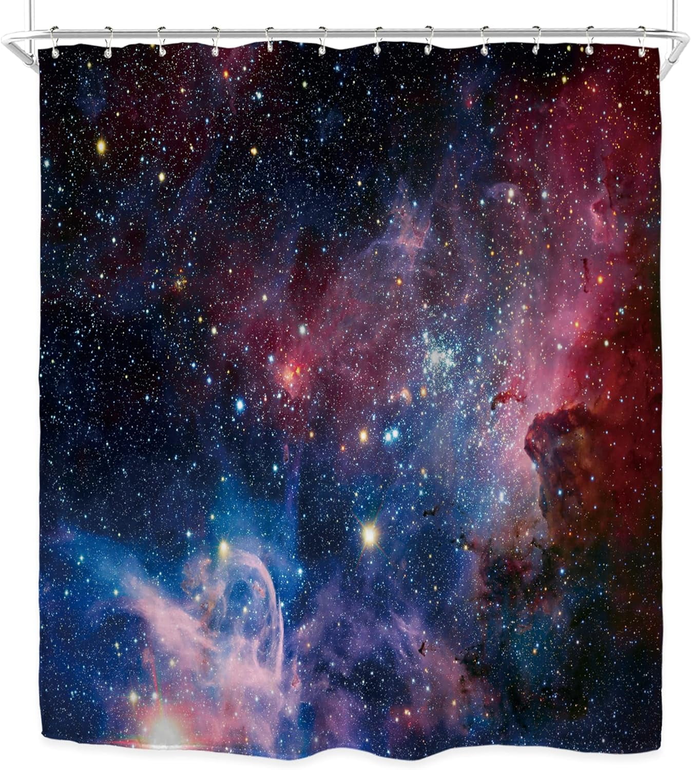 Outer Space Galaxy Stars Shower Curtain 72Wx72H Inch Nebula Universe Planet Purple Sky Starry Decor Fabric Set Polyester Waterproof for Bathroom with Metal Hooks 12 Pack