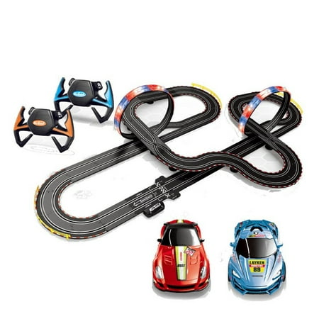 DIY 2 Player 2 Car Racing Track Car Kit Set Kids Toys Loops Electric Slot Cars Race Stunt Loop  Kids Games Family Home Fun with 2PCS Controllers