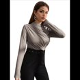 thumbnail image 2 of Camiseta Interior de Larga para Mujer, Otoño e Invierno, Nueva, con Cuello Redondo Cepillado Gris L, 2 of 10