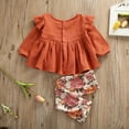 thumbnail image 3 of Qiylii Baby Girls Outfit Solid Color Ruffle Hem Tops Dress + Floral Long Pants, 3 of 8