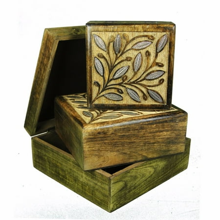 Stylish Wooden Jewelry Box, Set Of 3, Brown