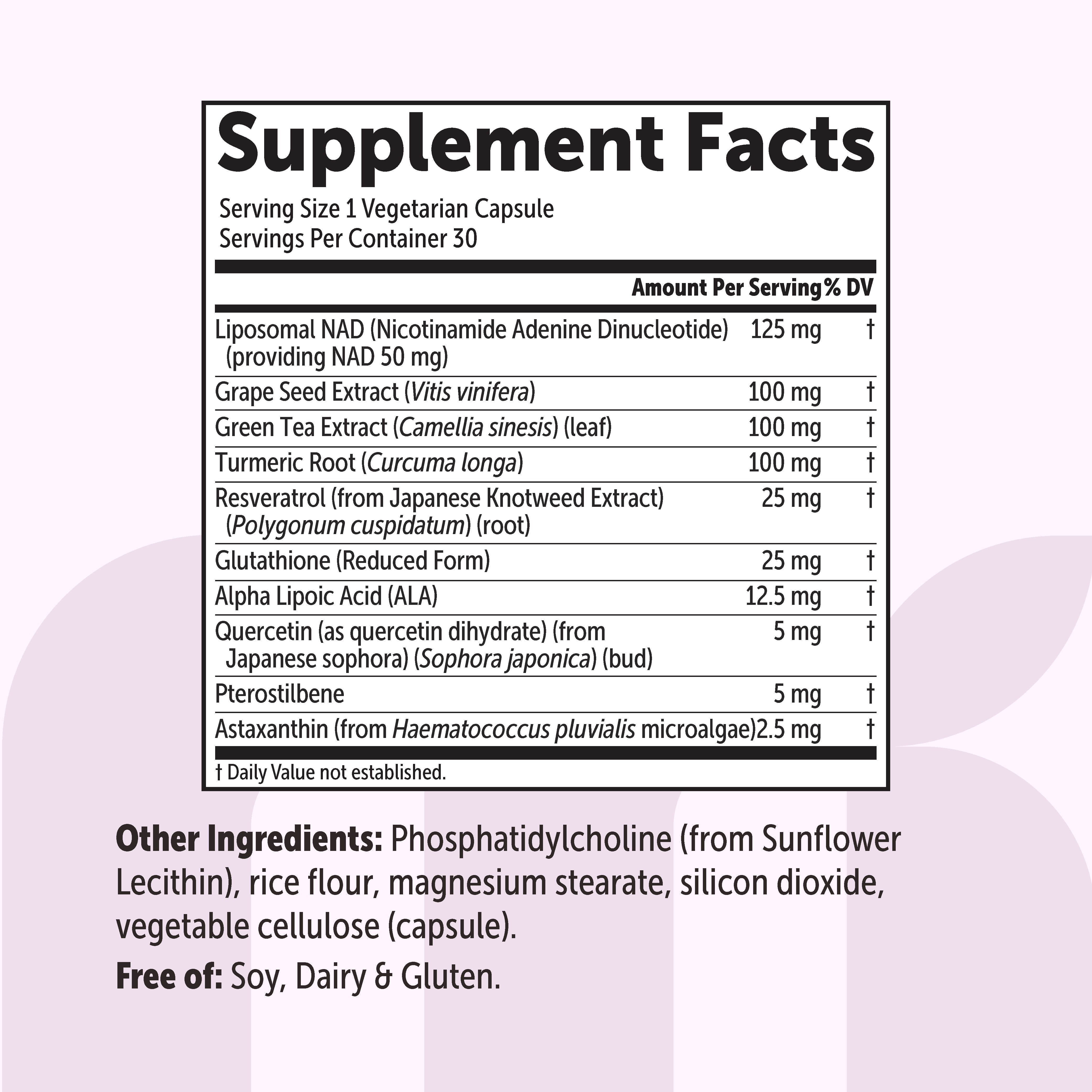 Micro Ingredients NAD+ Liposomal Supplement 500mg Capsules with NMN, Resveratrol, Glutathione & Astaxanthin, for Men & Women, 30 Count
