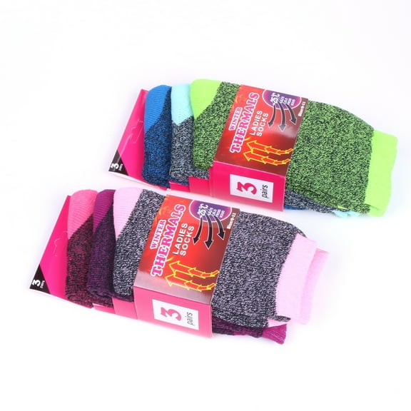 6 Pairs Women's Crew Thermal Crew Socks Winter Heavy Duty Warm Size:9-11