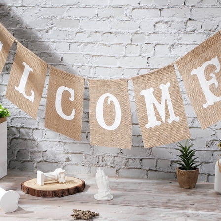 Topbathy Welcome Burlap Wedding Banner Tear Resistant Party Bunting for Multi Event Decoration