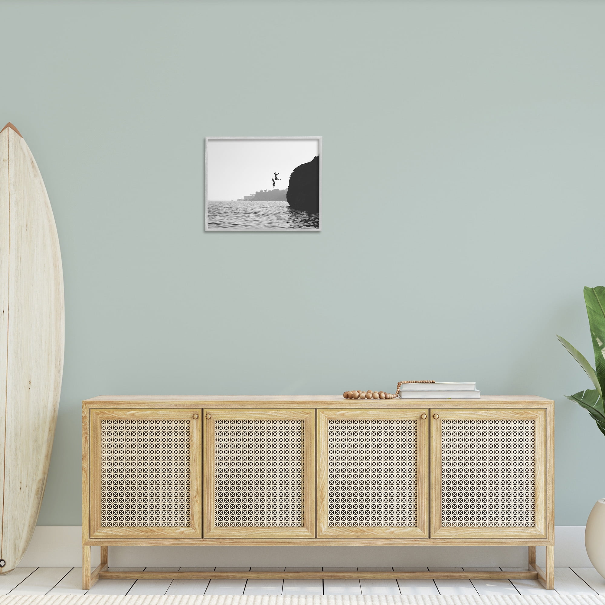 Stupell Industries Diving Ocean Cliff Landscape Photography Gray Framed Art Print Wall Art, 20 x 16