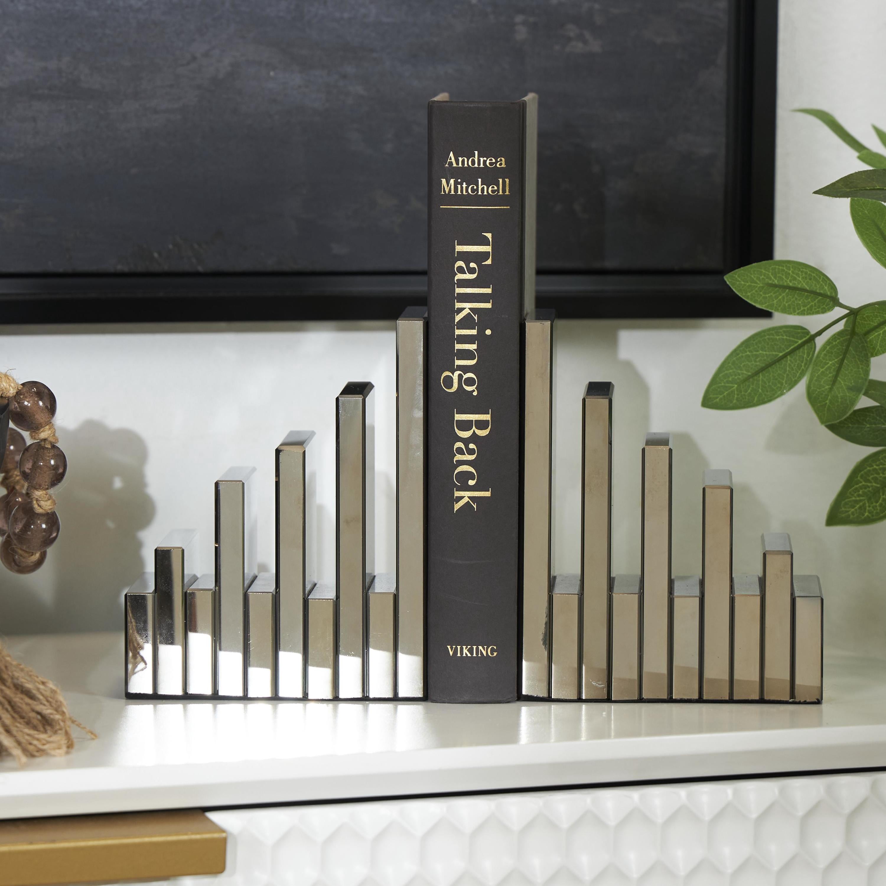 DecMode 4" Pyramid Geometric Silver Crystal Bookends (Set of 2)