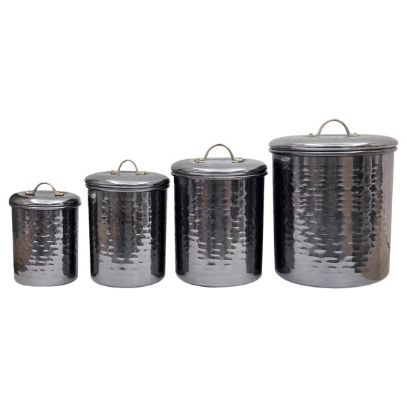 nu steel Set Of 4 Food storage Container Kitchen Hammered Canister with black nickel finish 1, 1.5, 2, & 4 Quart CA-BLK-S4