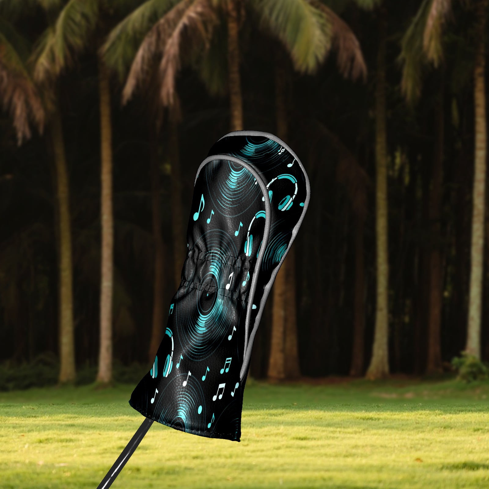 Golf Club Covers, Black MusicHeadphone Premium PU Leather Driver Hybrid Putter Head Covers with Velvet Lining, Waterproof Golf Gifts for Men Women