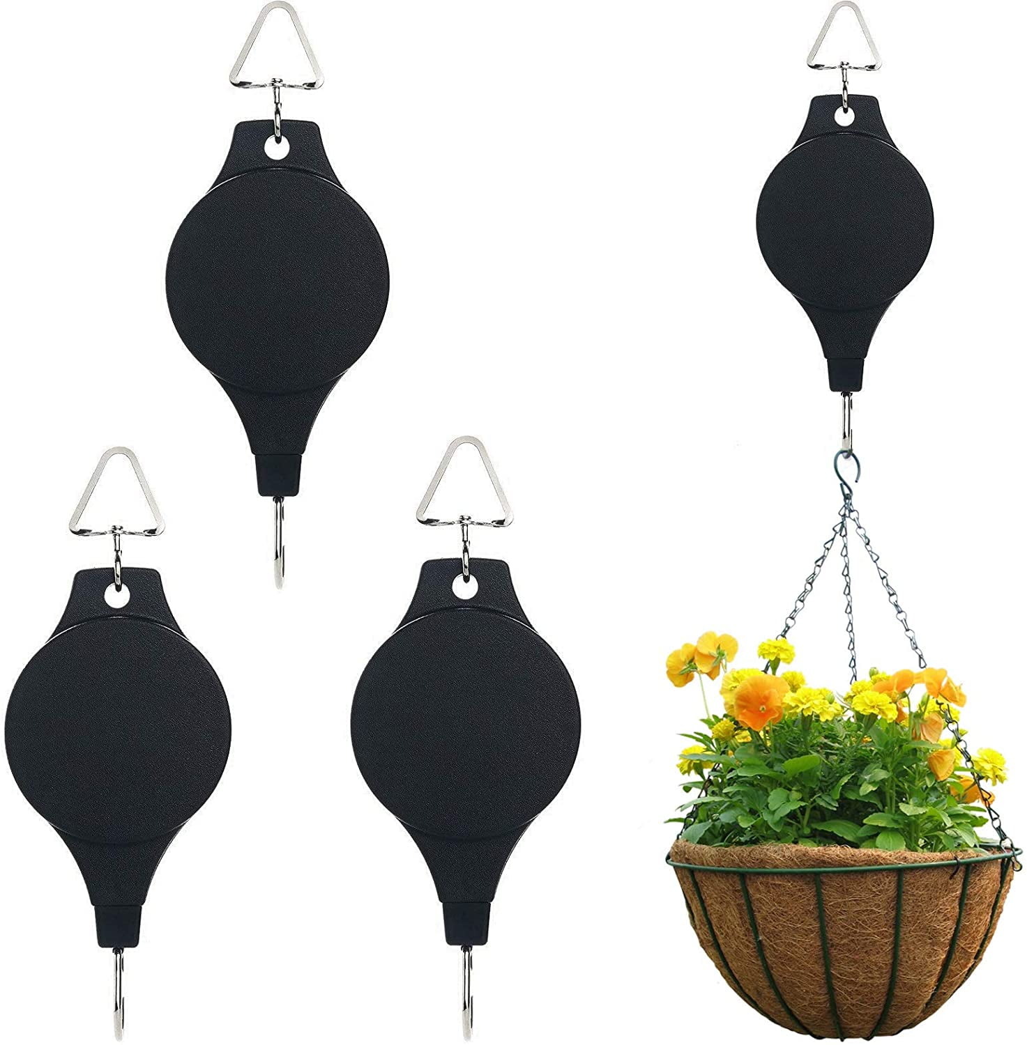 2pcs Plant Retractable Pulley, EEEKit Hanger Hanging Planters Flower Basket  Hook for Garden Baskets, Pots and Birds Feeder, Black 