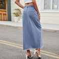 thumbnail image 4 of SWSMCLT Women's High Waist Maxi Jean Skirt Asymmetric Mid Rise Tea Length Fall Vintage Casual Fashion Spring Long Denim Skirts Full Length Elastic Waist Split Summer Slim Fit Blue XX-Large, 4 of 5
