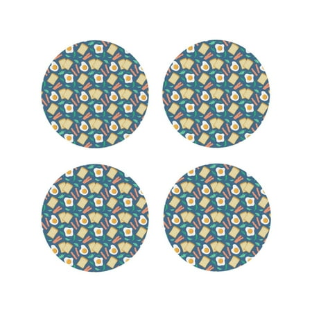 

Lukts Eggs Toast Bacon And Arugula Print Leather Drinks Coasters Set of 4 Suitable or Drinks Furniture Protection and Easy Clean up-Round Shape