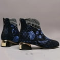 thumbnail image 7 of BLTIBY Womens Flower Embroidery Ankle Boots Fashion Rhinestone Pointed Back Zipper Mid Heel Short Booties Casual Trendy Ladies Thick Heel Shoes Blue 39, 7 of 7
